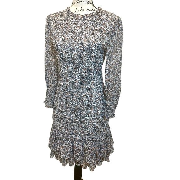 VERONICA BEARD MINI DRESS FARHA SMOCKED FLORAL Sz 6 RUFFLED HEM COTTAGE CORE - Picture 9 of 16